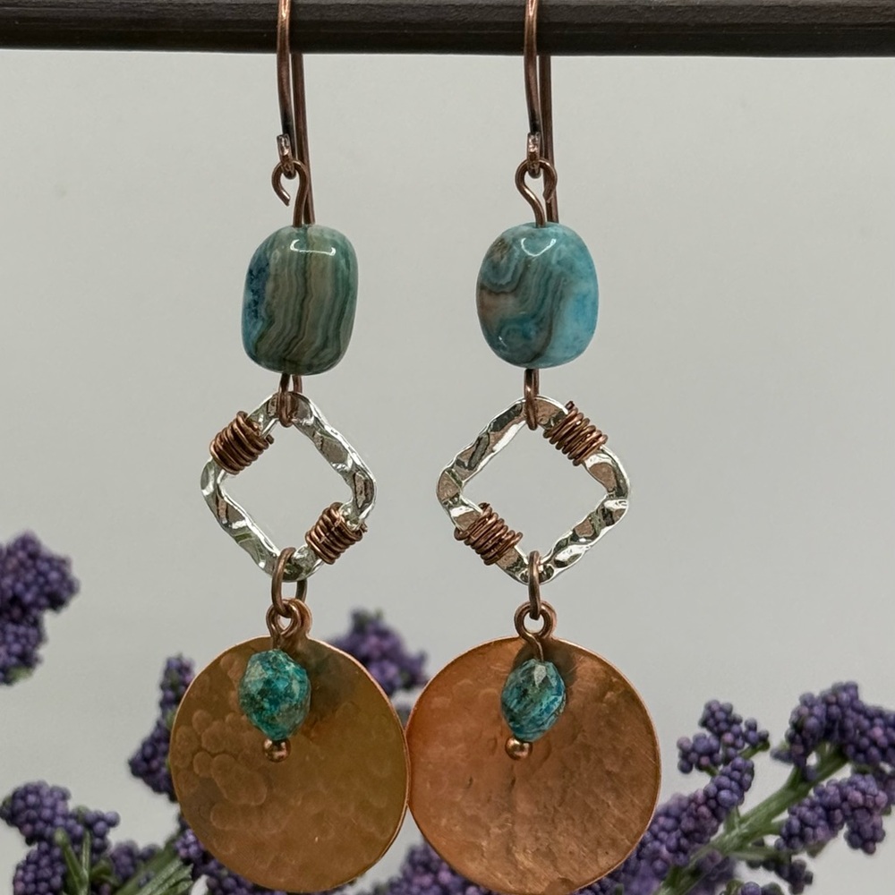 Copper and Turquoise Dangle Earrings - Picture 5 of 8